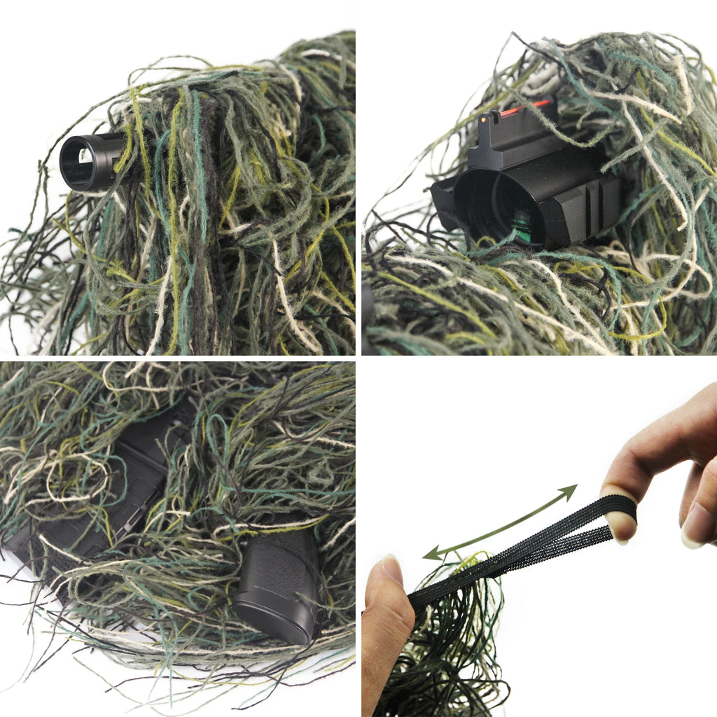 3D Rifle Sniper Ghillie Cover for Hunting Ghillie Suit Woodland-Desert Green Gun Wrap for Paintball Airsoft Accessories