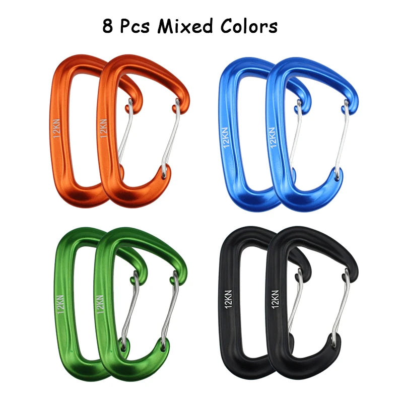 8 Pcs Professional Carabiners D Shape 12 KN Climbing Carabiner Hooks Outdoor Protective Hammocks Camping Buckle