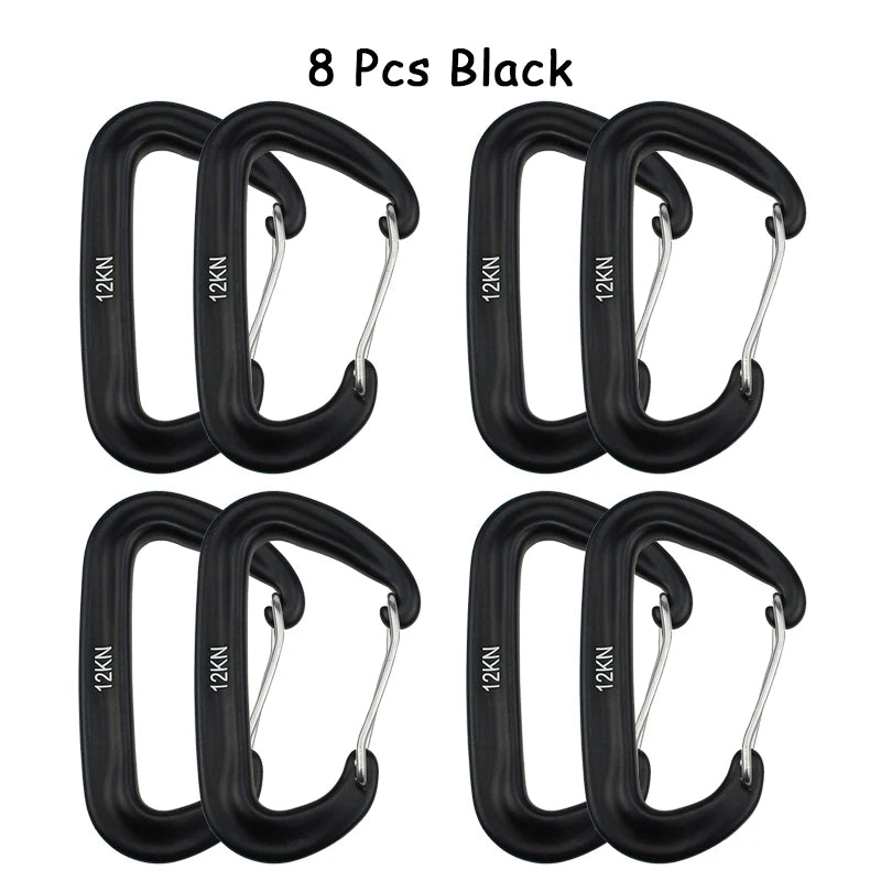 8 Pcs Professional Carabiners D Shape 12 KN Climbing Carabiner Hooks Outdoor Protective Hammocks Camping Buckle