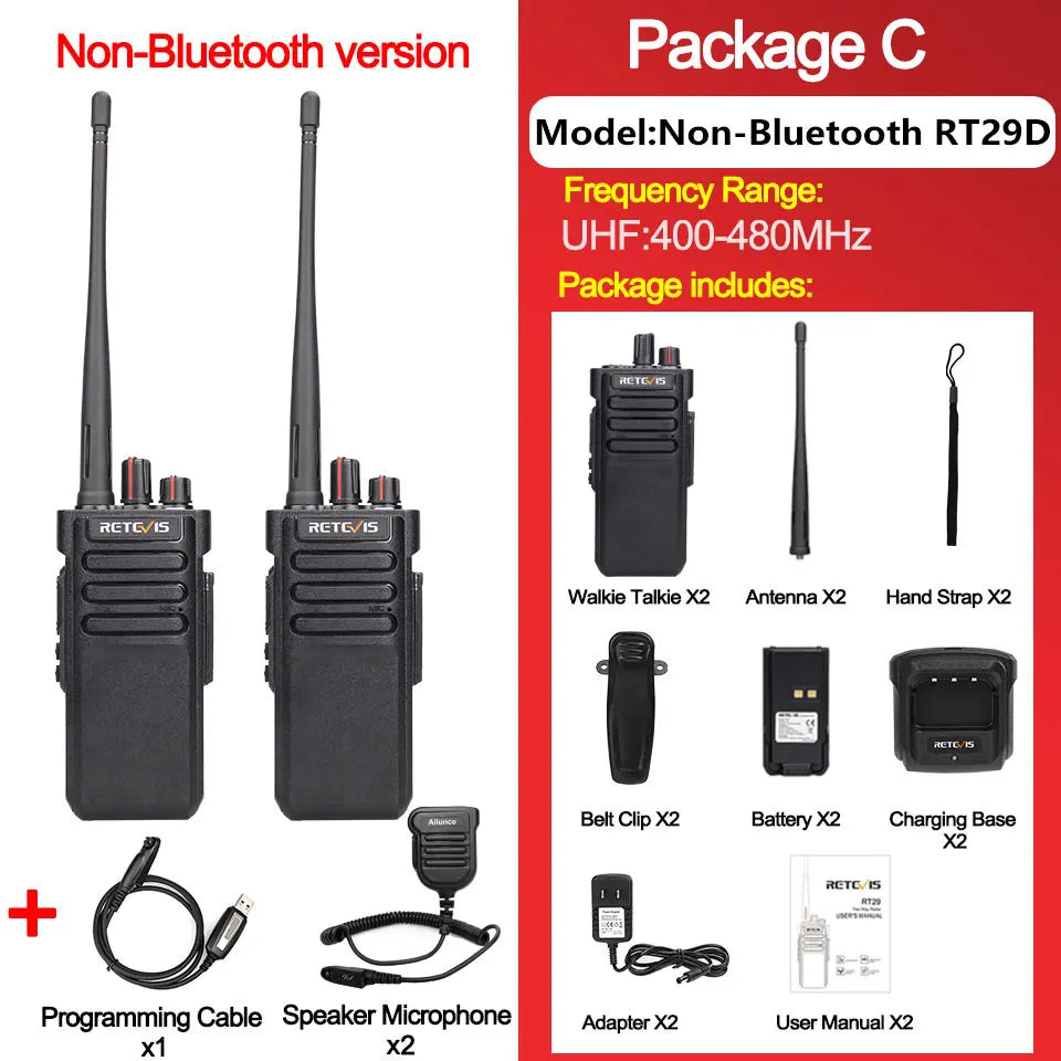 Retevis RT29D 10W DMR Walkie Talkie Bluetooth Long Range Powerful Walkie-talkie Waterproof  UHF Two Way Radio for Resort Club