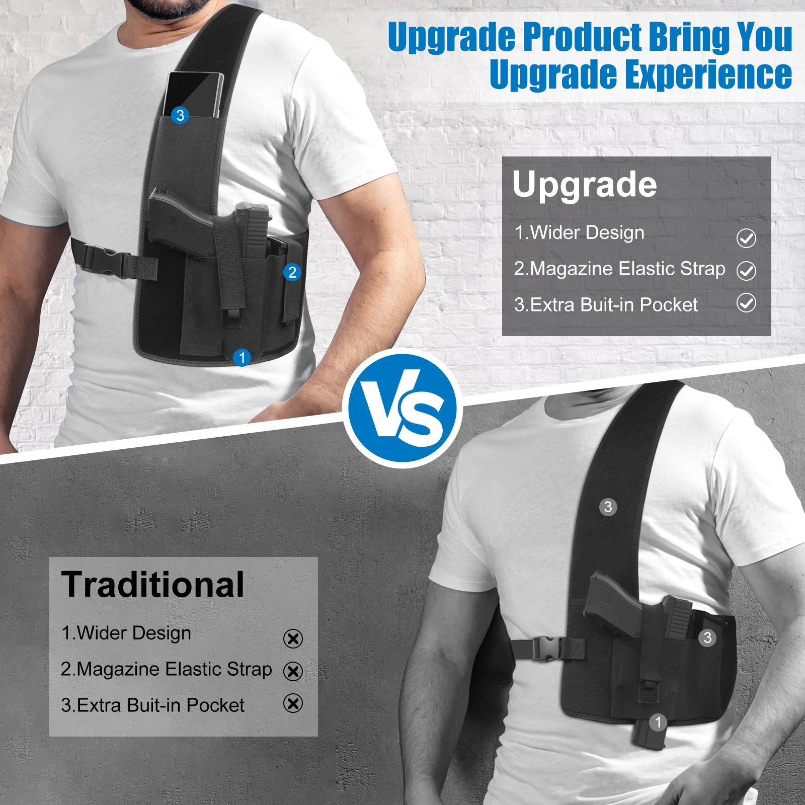 Chest Gun Holster with Phone Pouch Underarm Shoulder Pistol Holster Bag Concealed Carry Hunting Accessories
