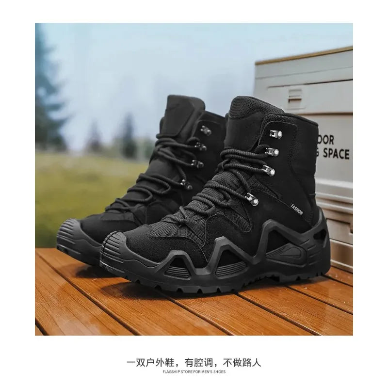 Men Tactical Boots with Straps for Combat Training Waterproof Straps Outdoor Hiking Breathable Shoes Multifunctional Winter