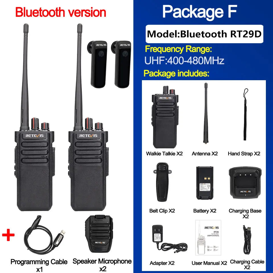 Retevis RT29D 10W DMR Walkie Talkie Bluetooth Long Range Powerful Walkie-talkie Waterproof  UHF Two Way Radio for Resort Club