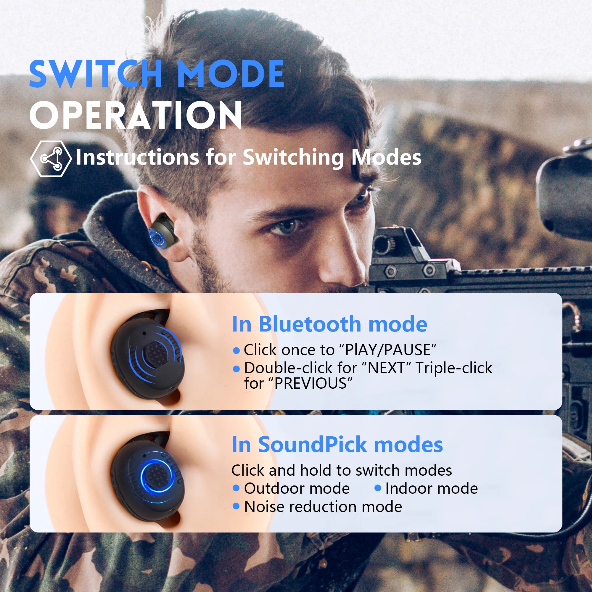 ARM NEXT E30 tactical headset electronic anti-noise earplugs noise-cancelling for shooting protection NRR27dB with Bluetooth