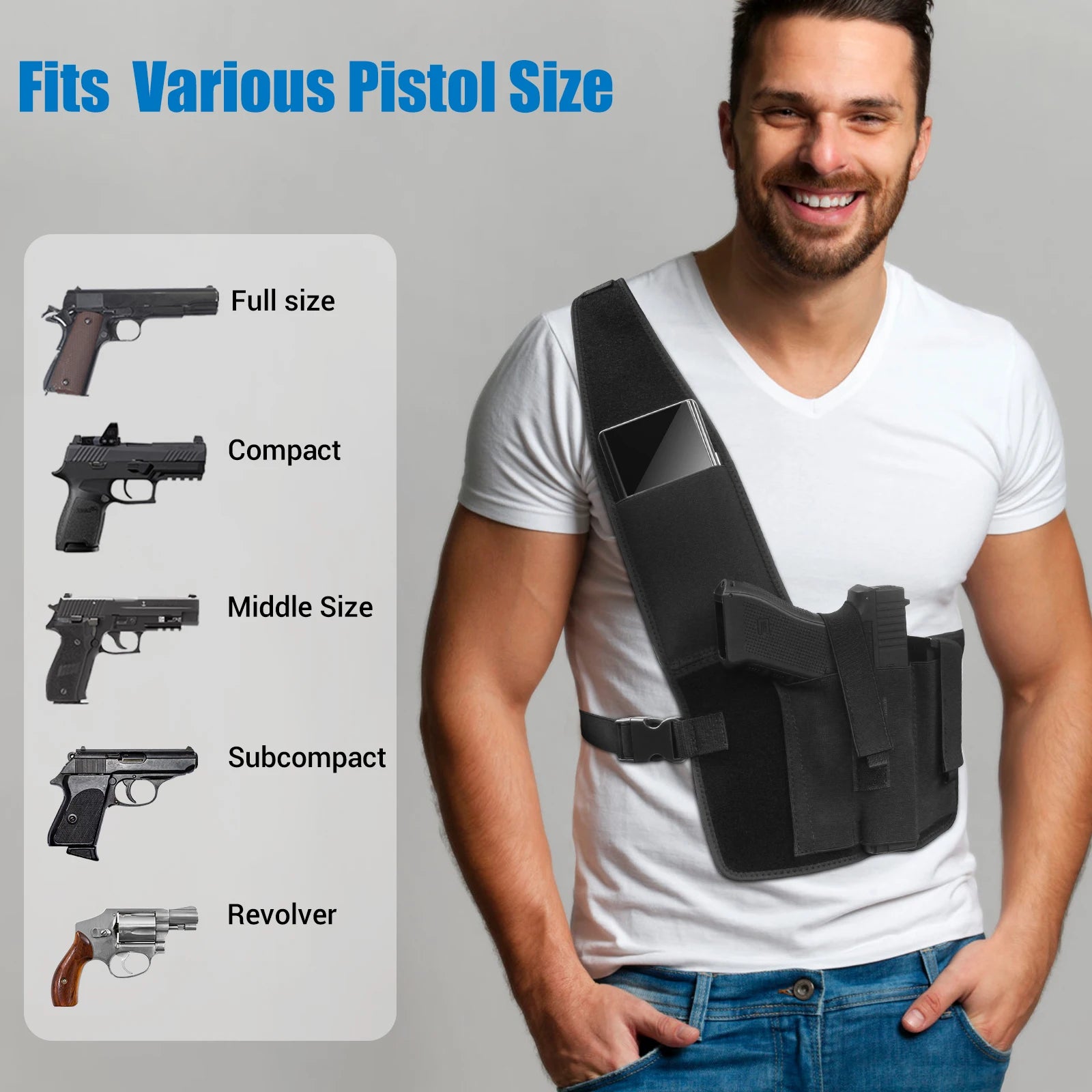 Chest Gun Holster with Phone Pouch Underarm Shoulder Pistol Holster Bag Concealed Carry Hunting Accessories