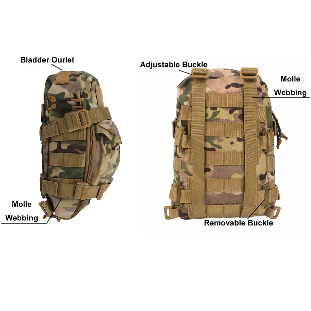 Tactical Hydration Pack Mini Back Panel Water Bag Nylon Molle Pouch Hunting Lightweight Vest Hose Accessories Zipper Backpack