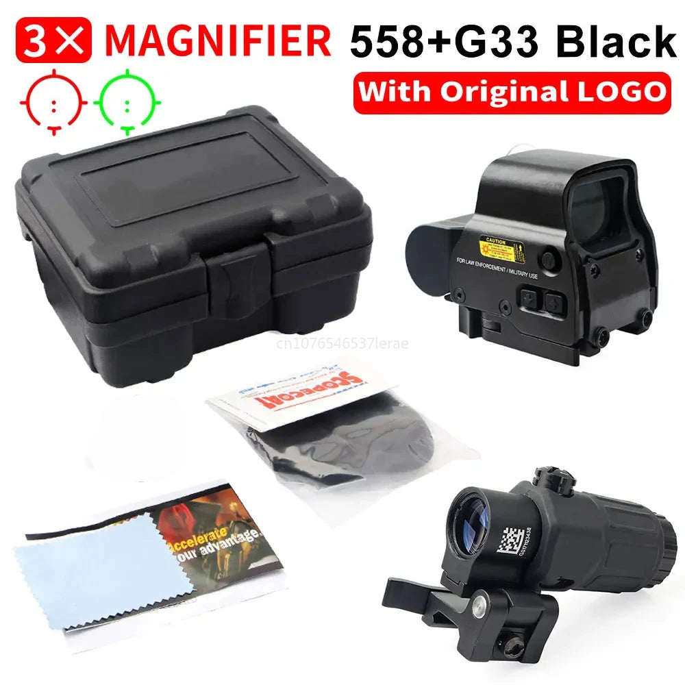 Hot Sale 558 Holographic Collimator Red Dot Sight G43/G33 3X G45 5X Magnifier Airsoft Hunting Gear W/20mm Rail Mounts & QD Lever