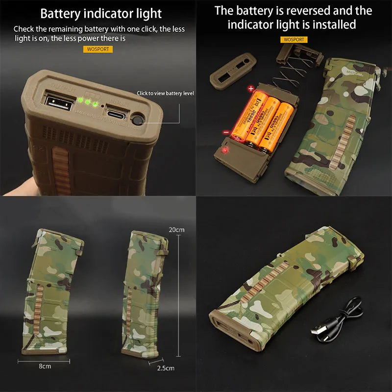 Tactical PMAC magazine model, outdoor equipment can replace the battery shell power display, Type-C interface decoration props