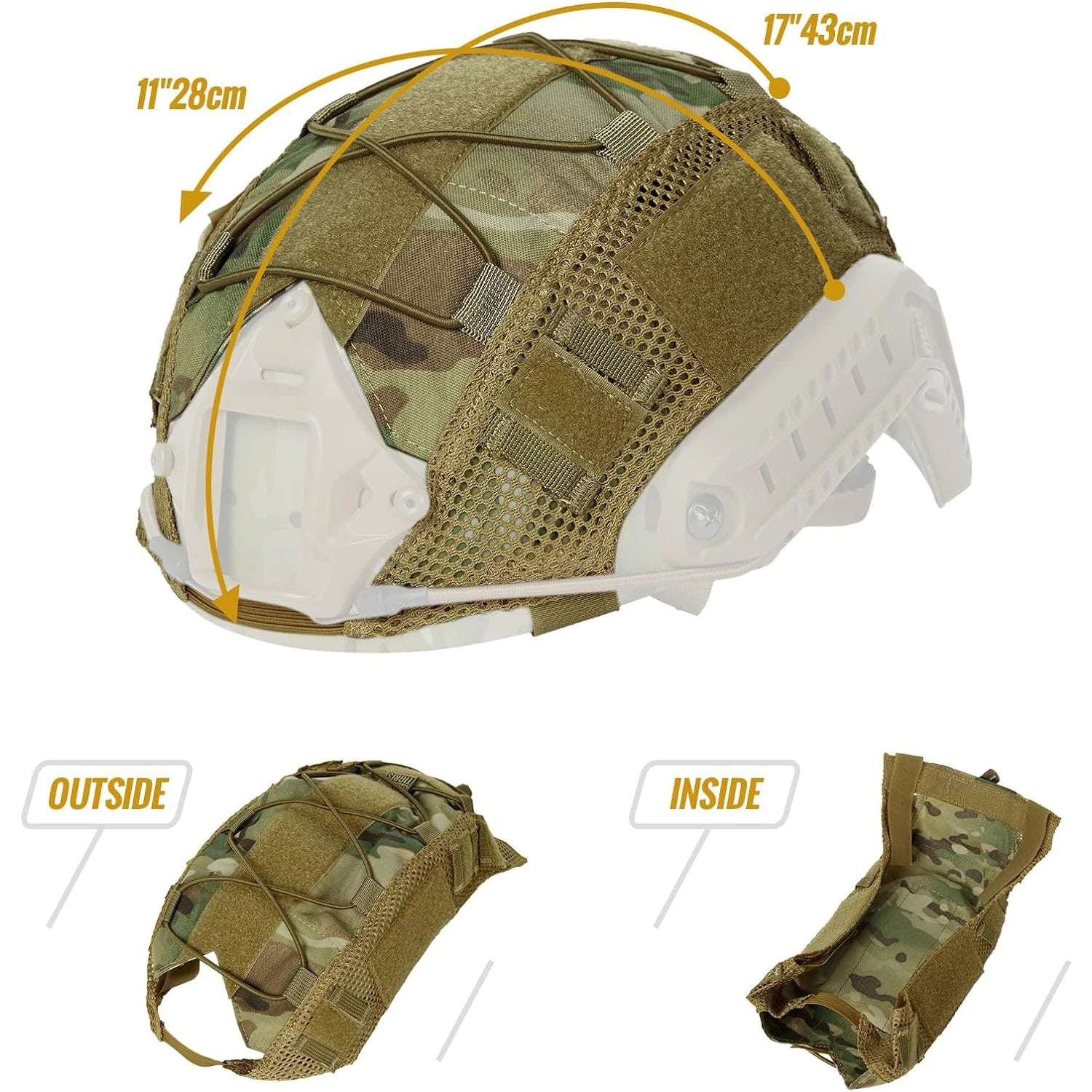 BOOIU Tactical Helmet Cover Fast MH PJ BJ OPS-Core Cloth Helmet Airsoft Paintball Camo Military Helmet Cover with Elastic Cord