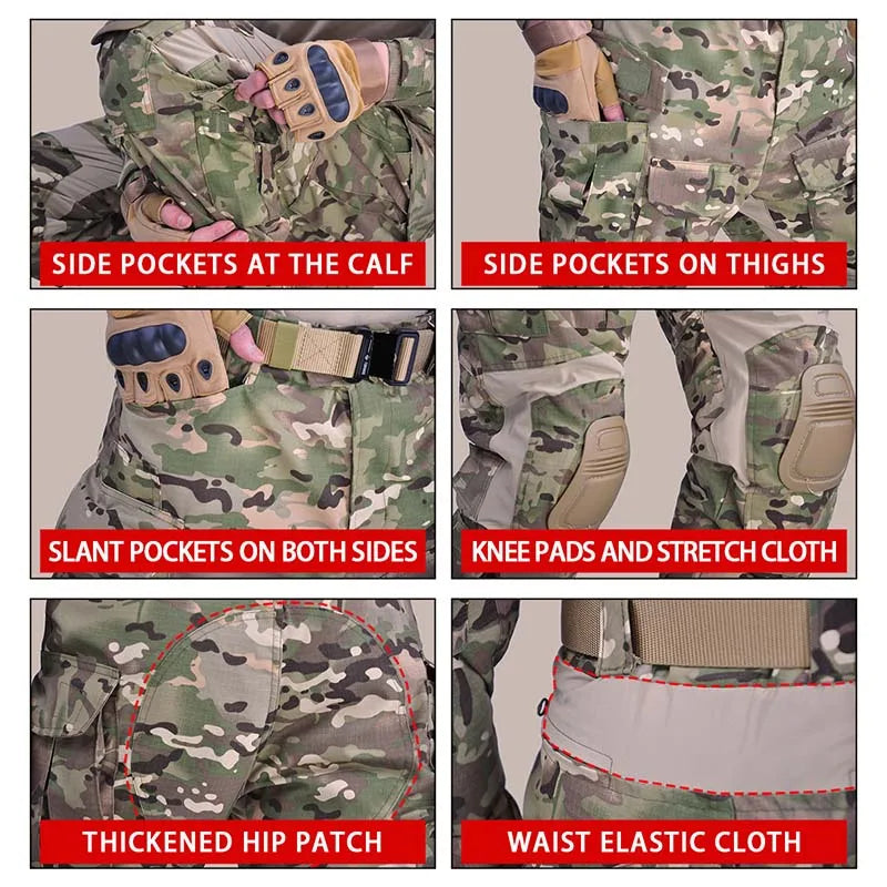 Tactical G3 Uniform Sets NEW Mens Camo Suits Outdoor Hunting Shirt Pants Tops Elastic Duty Cargo Trousers Windproof