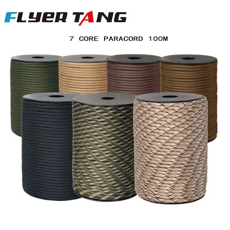 7 Cores 550 Paracord Cord 100M 50M 31M Dia.4mm For Outdoor Camping Survival Lanyard Parachute Rope Hiking Tent Accessories DIY