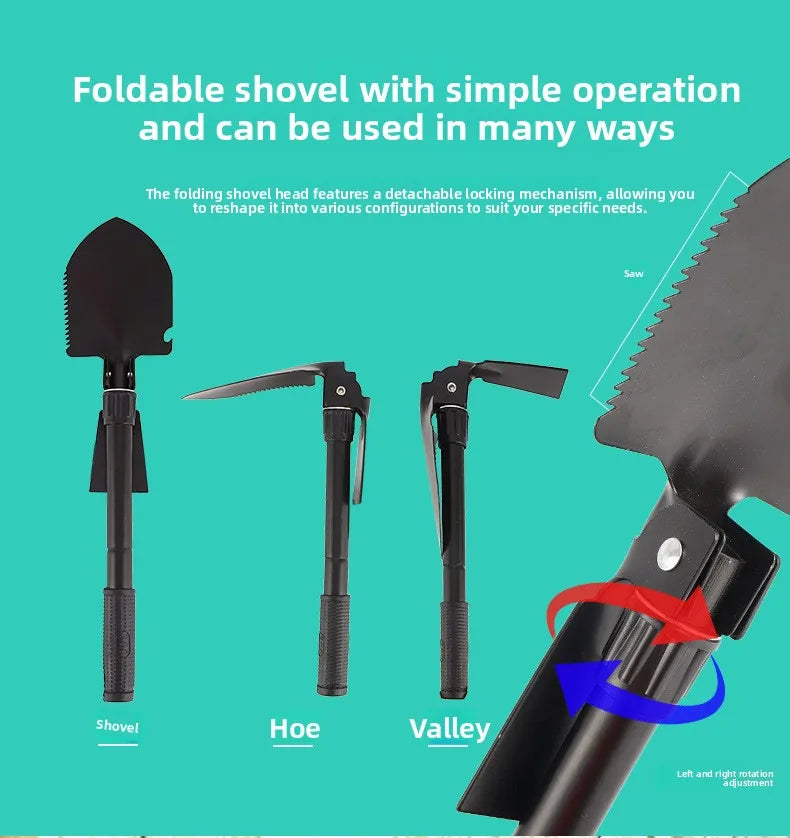Portable Folding Shovel Outdoor Multifunctional Military Engineer Shovel Mountaineering Camping Survival Emergency Tool