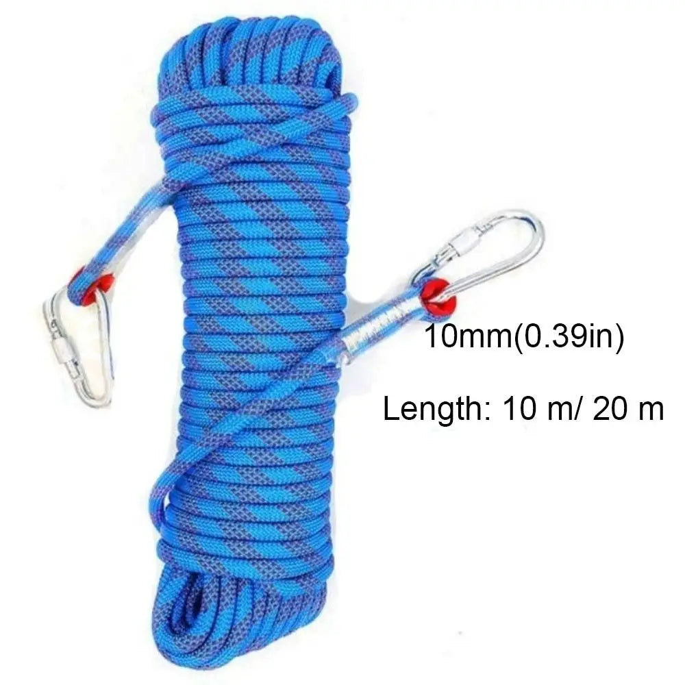Thickened 10mm Safety Life Rope Static with 2 Steel Hooks Climbing Rope Paracord High Strength Static Rock Rope Emergency Rescue