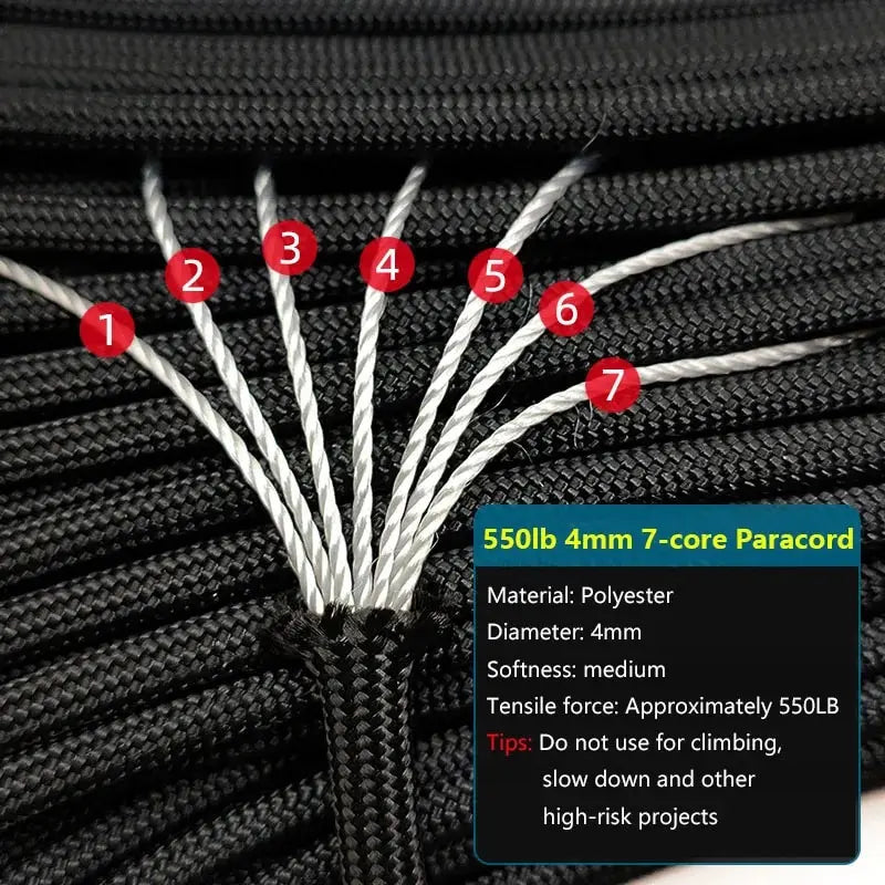 7 Cores 550 Paracord Cord 100M 50M 31M Dia.4mm For Outdoor Camping Survival Lanyard Parachute Rope Hiking Tent Accessories DIY