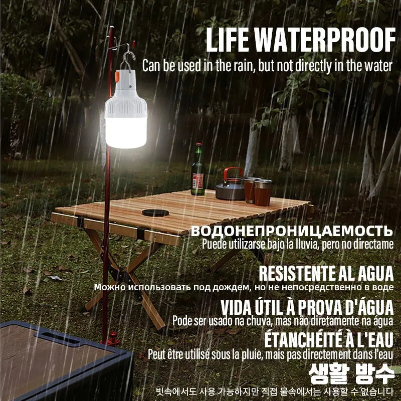 Portable Rechargeable LED Camping Light with Hook Dimmable Tent Lantern Emergency Night Lamp for Hiking Travel Adventure Use