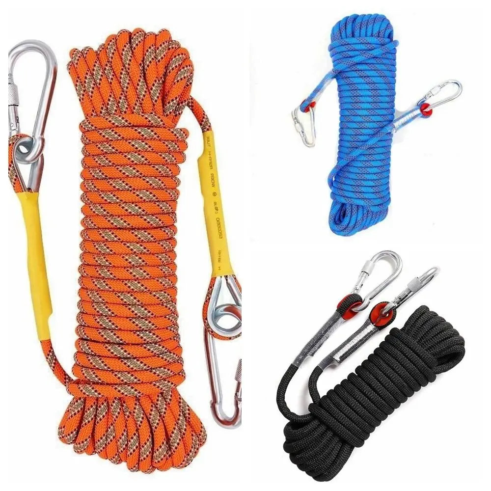 Thickened 10mm Safety Life Rope Static with 2 Steel Hooks Climbing Rope Paracord High Strength Static Rock Rope Emergency Rescue