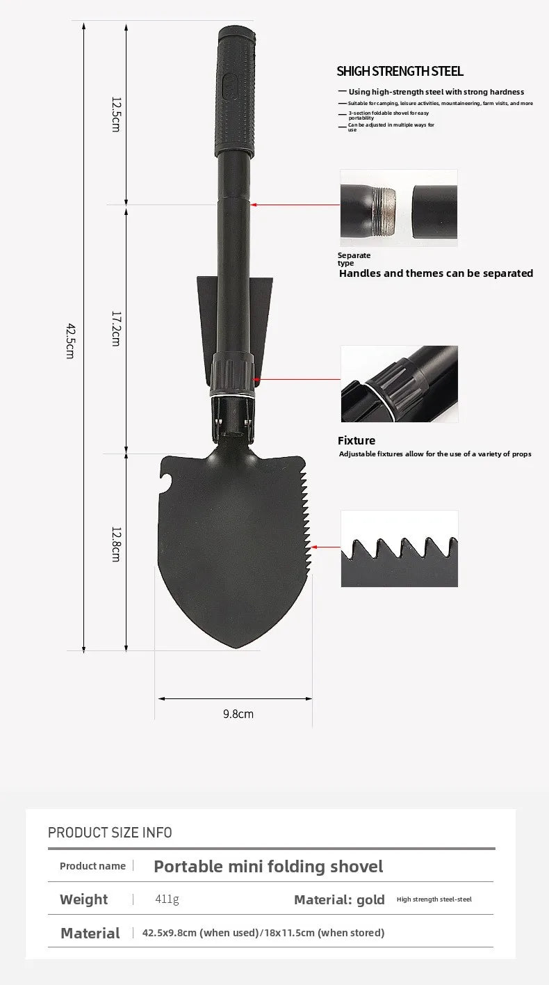 Portable Folding Shovel Outdoor Multifunctional Military Engineer Shovel Mountaineering Camping Survival Emergency Tool