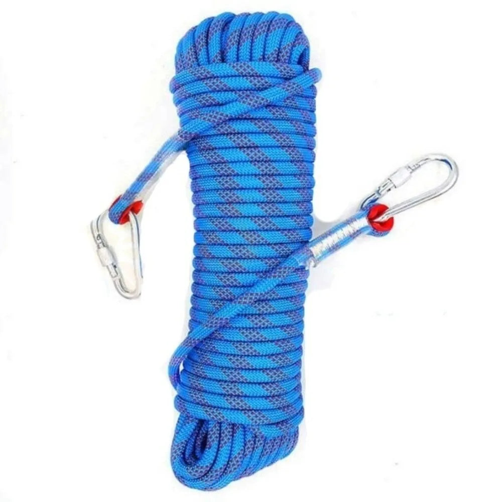 Thickened 10mm Safety Life Rope Static with 2 Steel Hooks Climbing Rope Paracord High Strength Static Rock Rope Emergency Rescue
