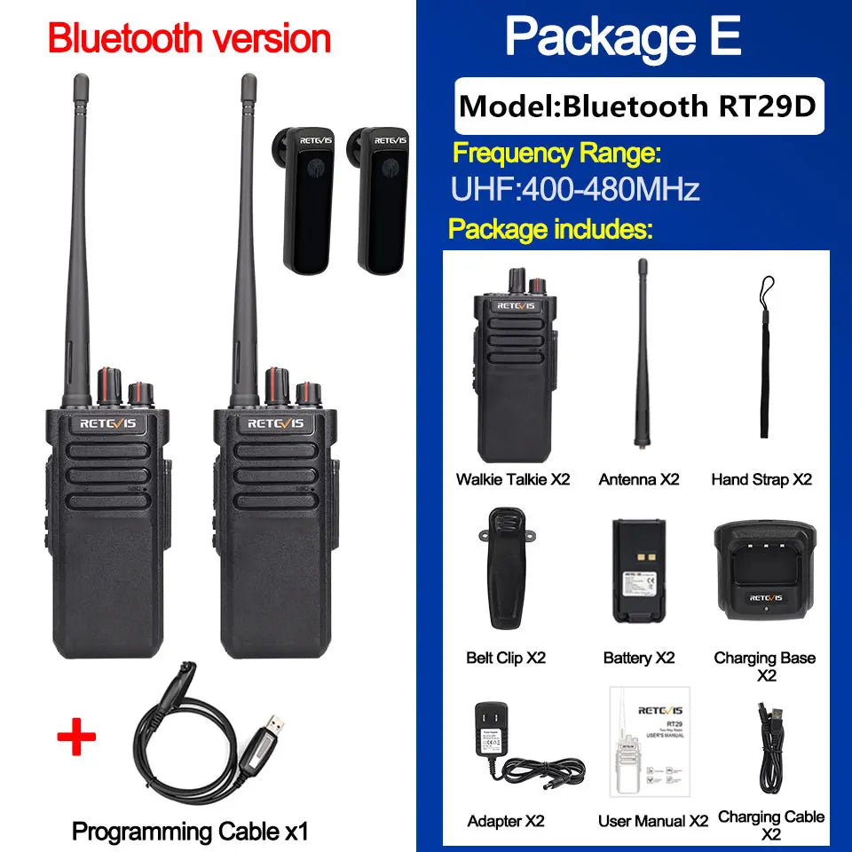 Retevis RT29D 10W DMR Walkie Talkie Bluetooth Long Range Powerful Walkie-talkie Waterproof  UHF Two Way Radio for Resort Club