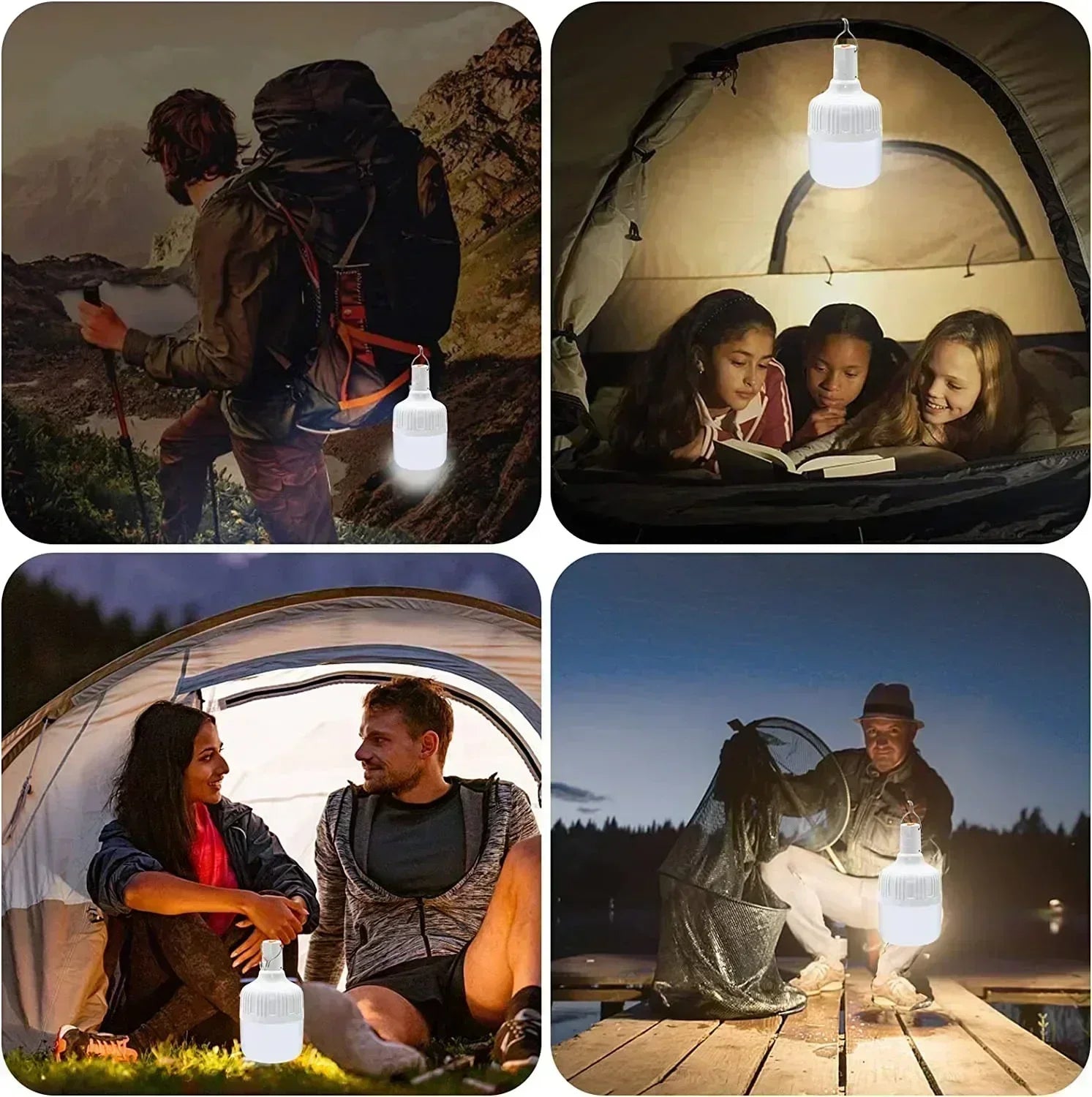 Portable Rechargeable LED Camping Light with Hook Dimmable Tent Lantern Emergency Night Lamp for Hiking Travel Adventure Use