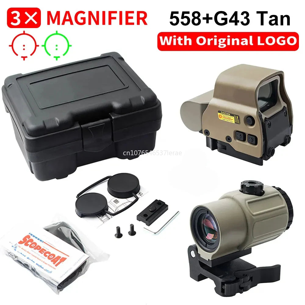 Hot Sale 558 Holographic Collimator Red Dot Sight G43/G33 3X G45 5X Magnifier Airsoft Hunting Gear W/20mm Rail Mounts & QD Lever