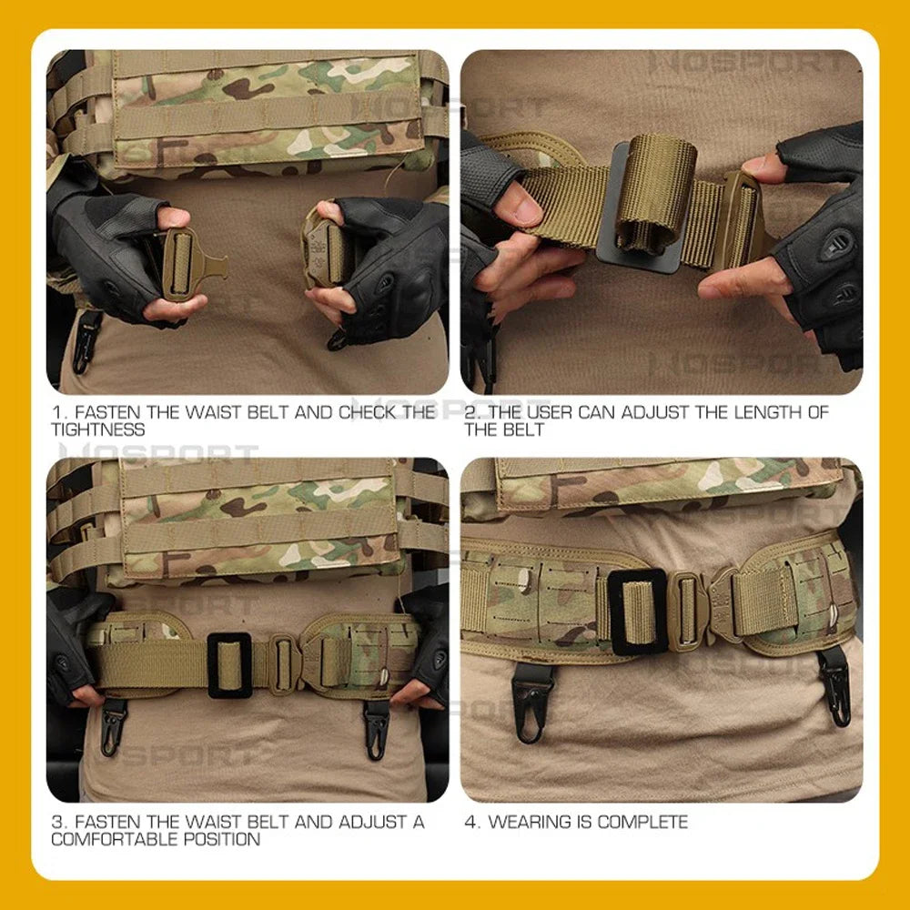 Tactical Padded Belt Hook Design MOLLE Hunting Combat Training Girdle Quick Release CS War Game Shooting Airsoft Waist Belt Gear