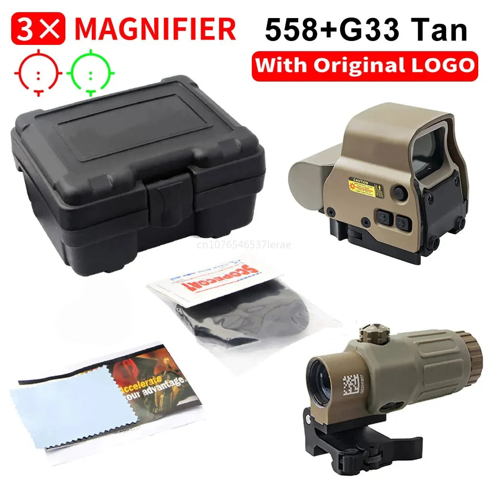 Hot Sale 558 Holographic Collimator Red Dot Sight G43/G33 3X G45 5X Magnifier Airsoft Hunting Gear W/20mm Rail Mounts & QD Lever