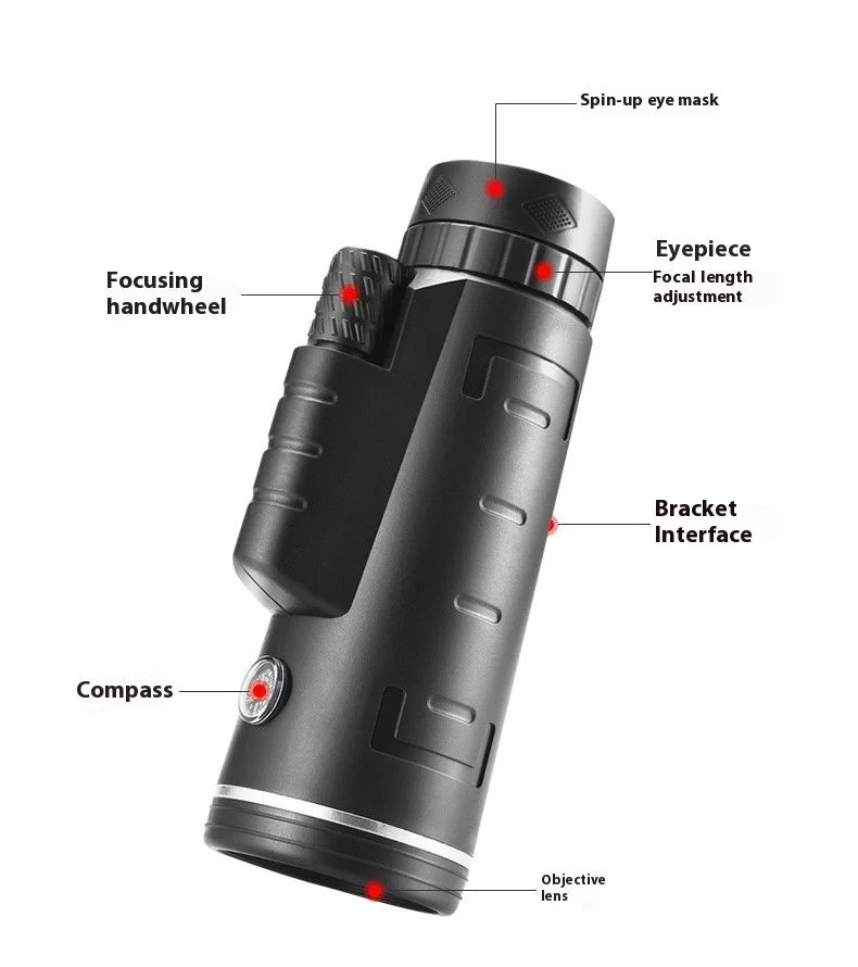 Monocular 40X60 HD Telescope Professional Night Powerful Binoculars Waterproof Mini Pocket Zoom with Smartphone Hunting Camping