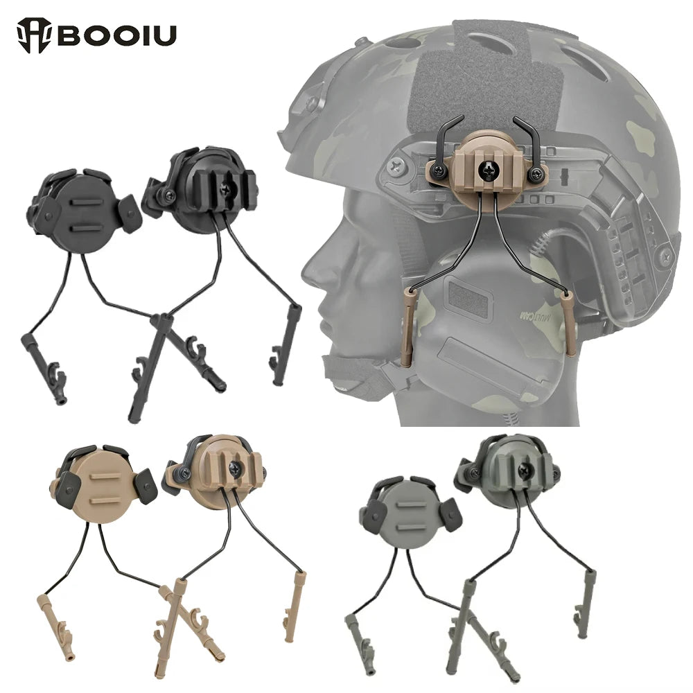 BOOIU Tactical Rail Mounts Headset Fast Helmet Rail Adapter Headset Holder Shooting 360 Rotation Airsoft Helmet Rail Bracket