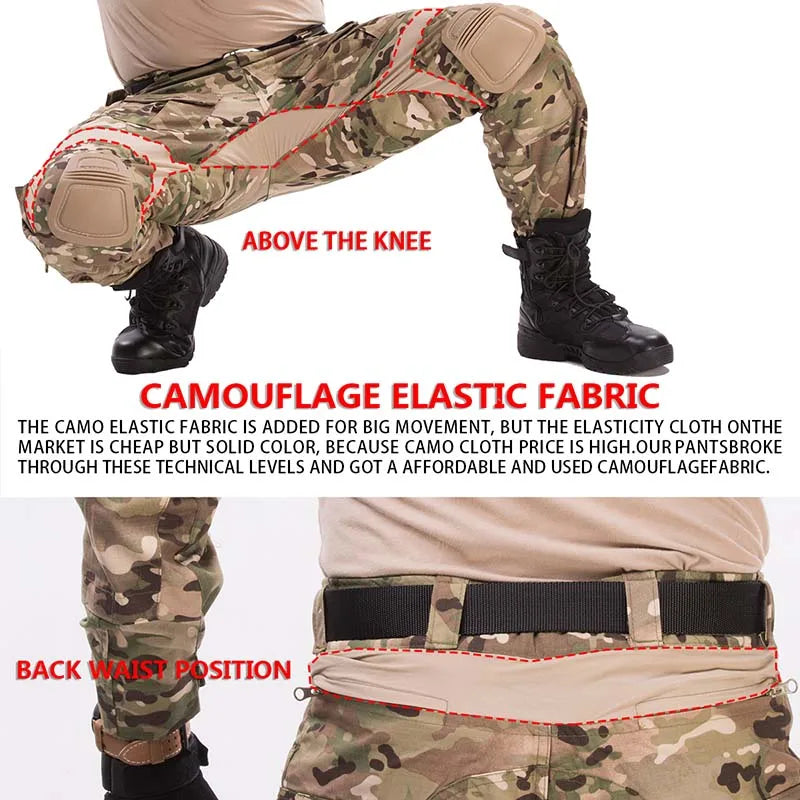 Tactical G3 Uniform Sets NEW Mens Camo Suits Outdoor Hunting Shirt Pants Tops Elastic Duty Cargo Trousers Windproof