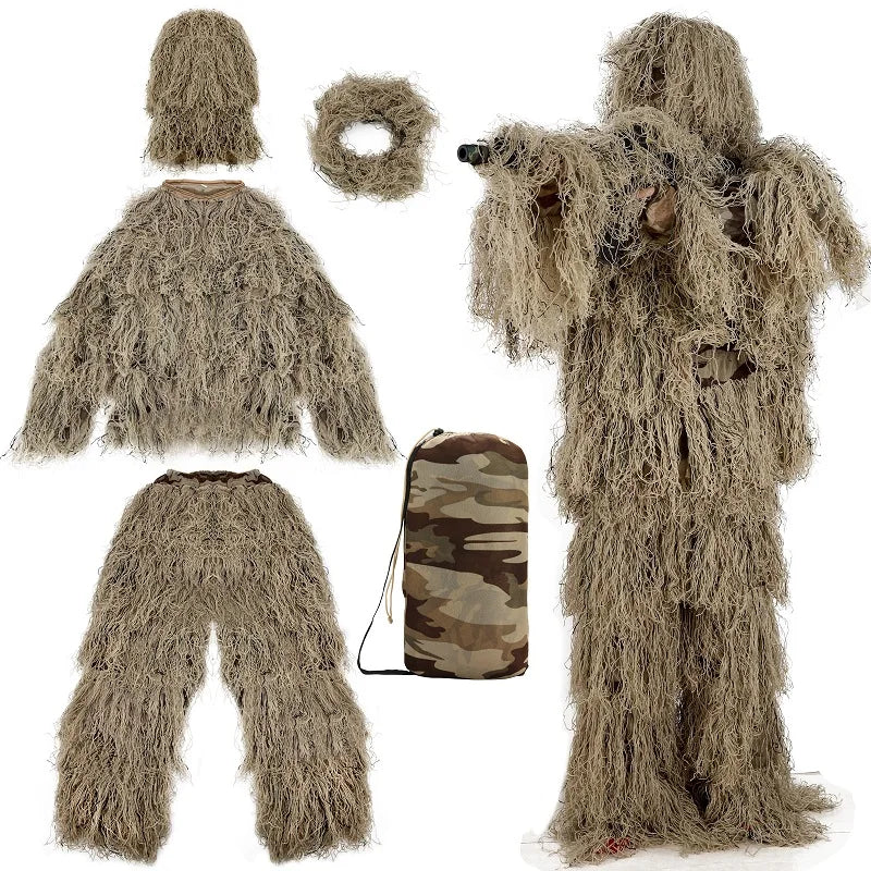 3D Ghillie Suits Ghillie Yowie Snipe Jacket Pants Head Cover Hunting Apparel Desert Camouflage Men Hunting Suits Cosplay Game