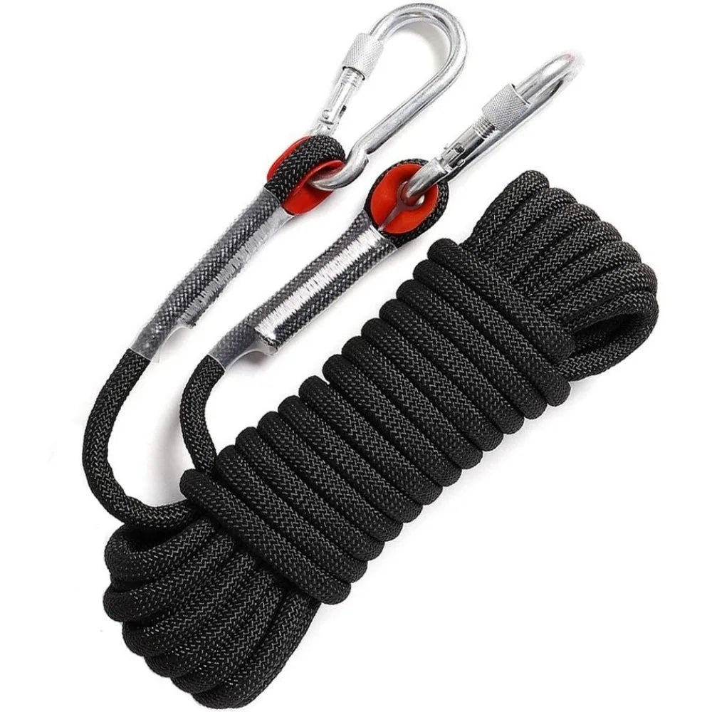 Thickened 10mm Safety Life Rope Static with 2 Steel Hooks Climbing Rope Paracord High Strength Static Rock Rope Emergency Rescue