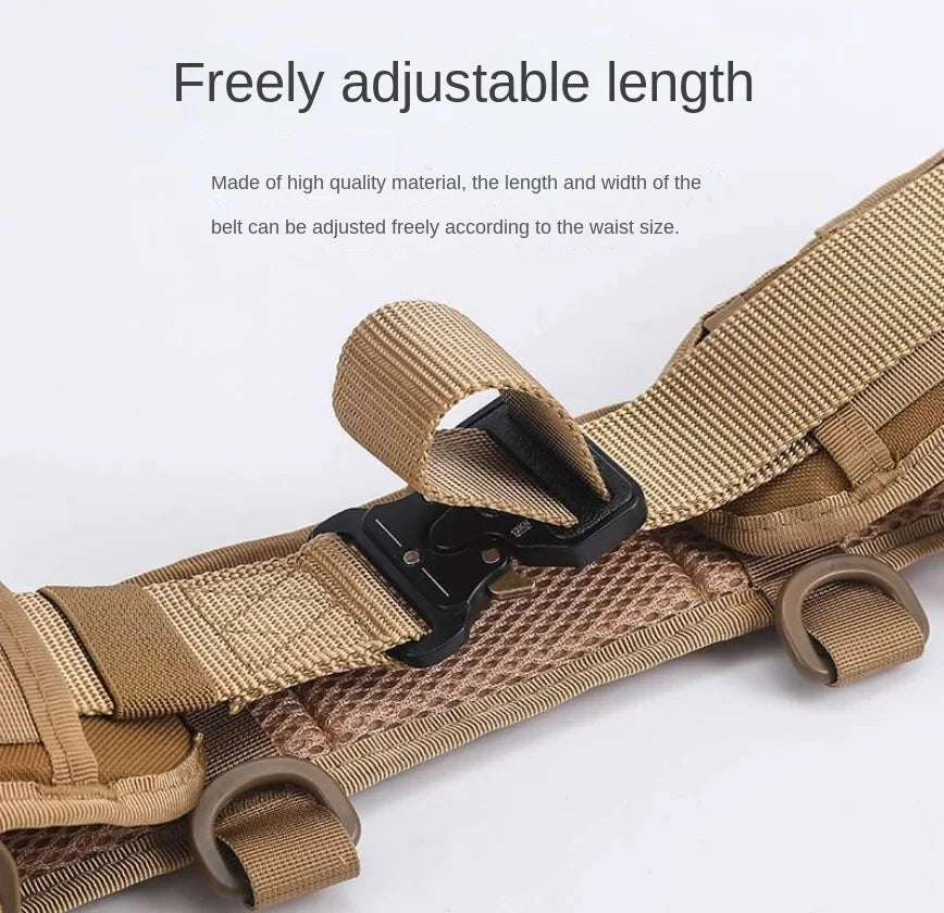 The Tactical Belt Is Made Of Molle Nylon Fabric And Has A Metal Buckle, Making It Suitable For Outdoor Sports And Hunting Belts