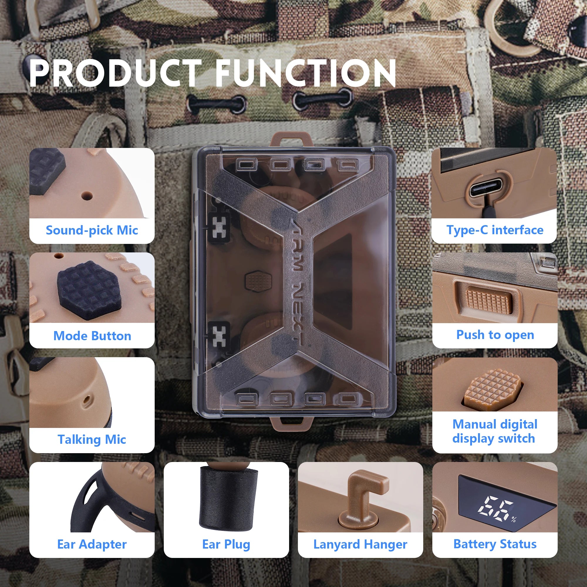 ARM NEXT E30 tactical headset electronic anti-noise earplugs noise-cancelling for shooting protection NRR27dB with Bluetooth