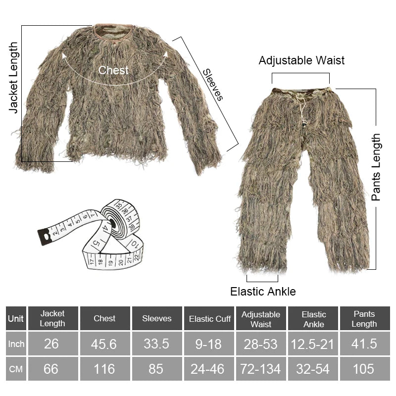 3D Ghillie Suits Ghillie Yowie Snipe Jacket Pants Head Cover Hunting Apparel Desert Camouflage Men Hunting Suits Cosplay Game